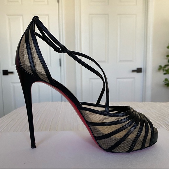 Christian Louboutin Black Filamenta 120 Open Toe Heels Size 38.5 - Picture 9 of 17